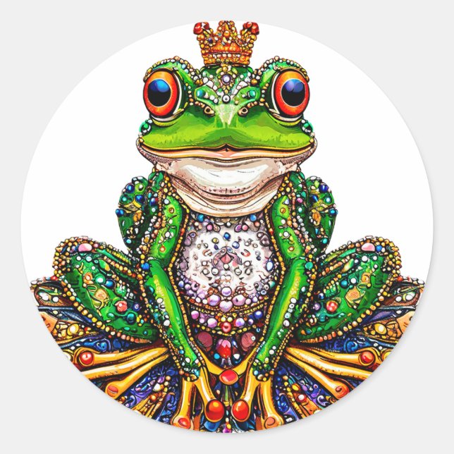 Cute Royal Cartoon Fun Frog Lover Gift Classic Round Sticker (Front)