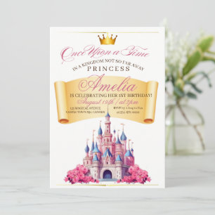 Cute Royal Castle Princess 1st Birthday Party Invitation