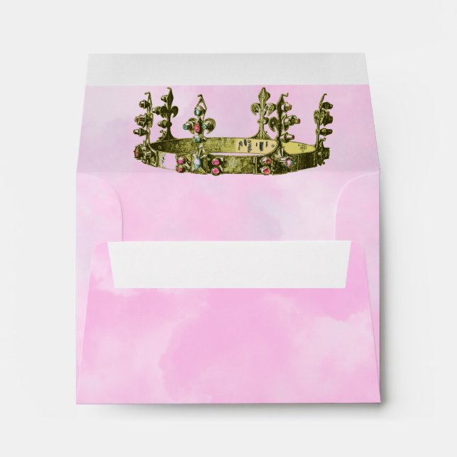 Cute Royal Princess Crown Pink Themed Invitation Envelope (Back (Bottom))