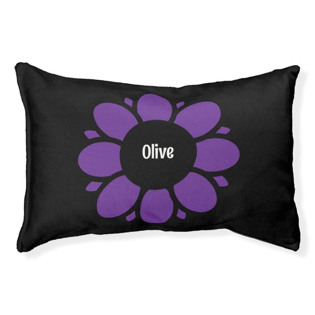 Cute Royal Purple Simple Flower Design Add Name Pet Bed (Front)