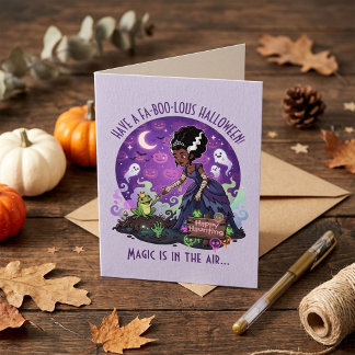 Cute Royal Witch & Frog Halloween Greeting Card