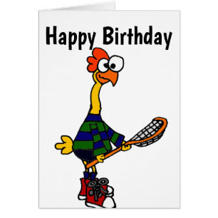 Cute Rubber Chicken Playing Lacrosse Cartoon Cards