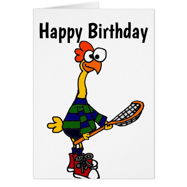 Cute Rubber Chicken Playing Lacrosse Cartoon Cards (Front)