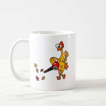 Cute Rubber Chicken Using Leaf Blower Coffee Mug by patcallum at Zazzle