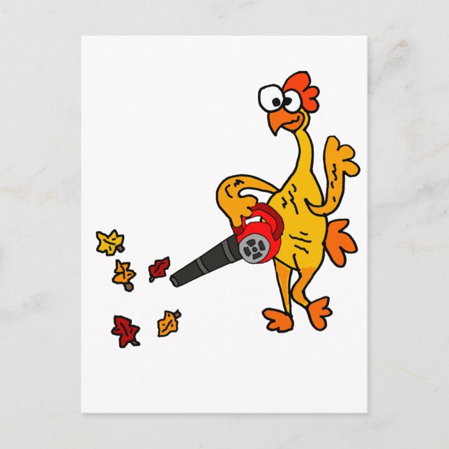 Cute Rubber Chicken using Leaf Blower Postcard (Front)