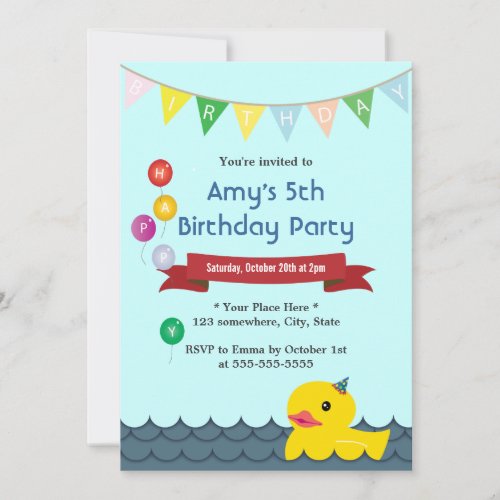 Cute Rubber Duck Baby Blue Birthday Invitations
