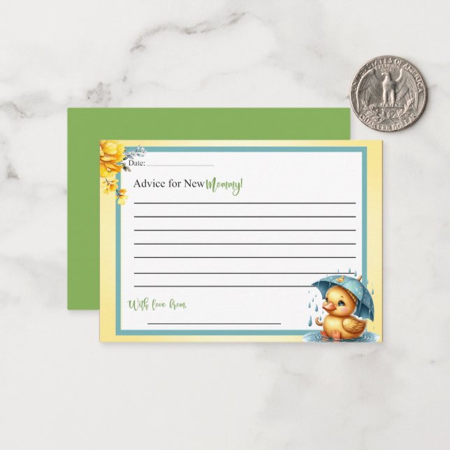Cute Rubber Duck Baby Shower Advice for Mommy Card (Front/Back In Situ)
