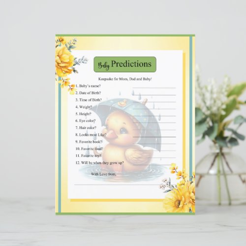 Cute Rubber Duck Baby Shower Baby Predications 
