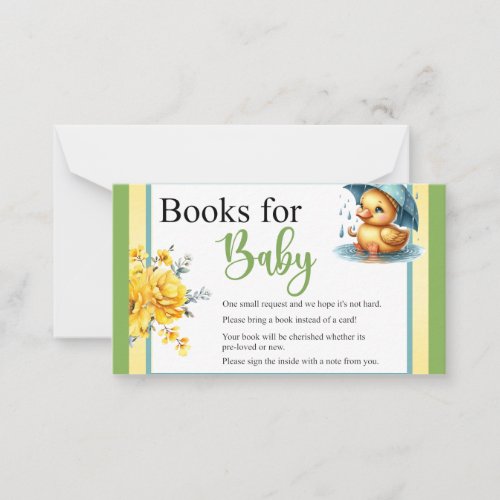 Cute Rubber Duck Baby Shower Books for Baby Note Card