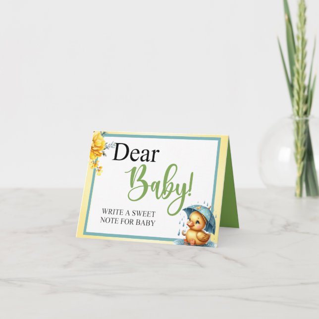 Cute Rubber Duck  Baby Shower Dear Baby Table Card (Front)