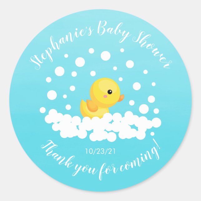 Cute Rubber Duck Baby Shower Favor Sticker (Front)