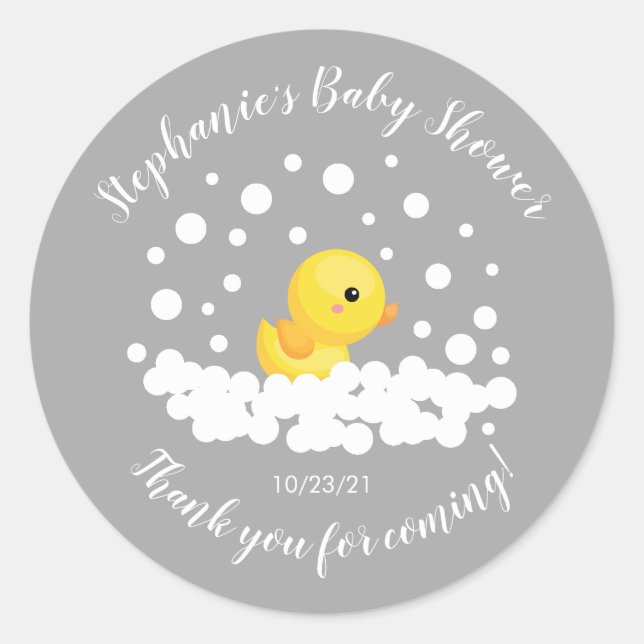 Cute Rubber Duck Baby Shower Favor Sticker (Front)