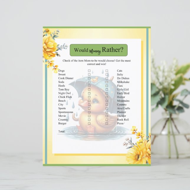 Cute Rubber Duck Baby Shower Would Mommy Rather  (Standing Front)