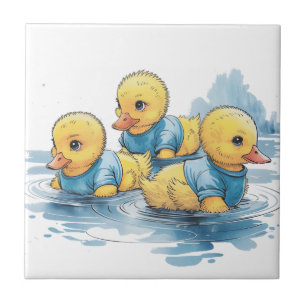 Cute Rubber Duck in Blue Clothing Ceramic Tile