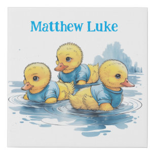 Cute Rubber Duck in Blue Clothing Custom Faux Canvas Print