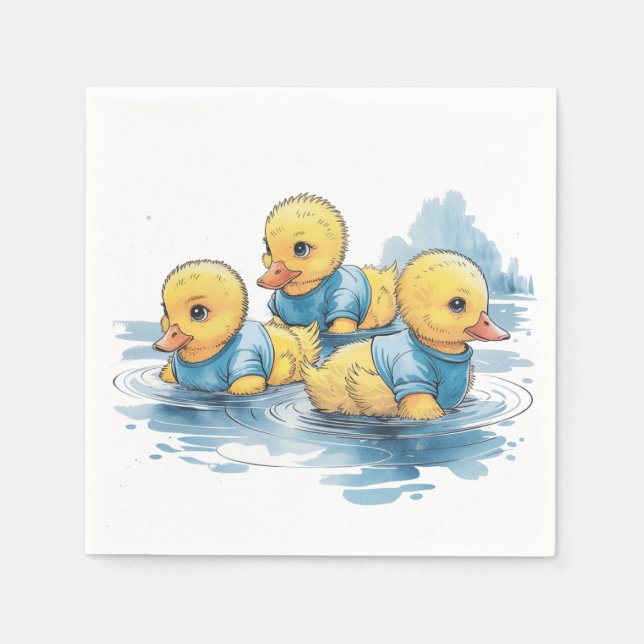 Cute Rubber Duck in Blue Clothing  Napkins (Front)