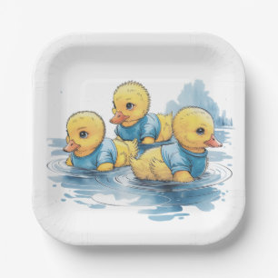 Cute Rubber Duck in Blue Clothing Paper Plates