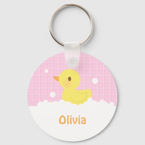 Cute Rubber Duck in Shower Girls Personalized Keychain