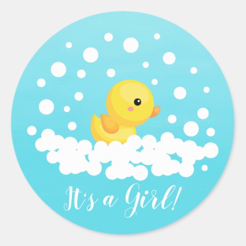 Cute Rubber Duck It a Girl Favor Sticker