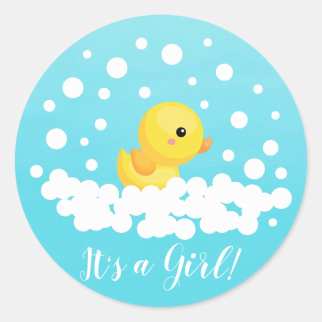 Cute Rubber Duck It' a Girl Favor Sticker (Front)