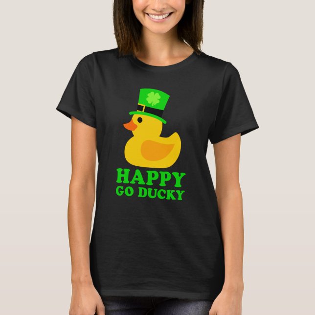Cute Rubber Duck Lucky Four Leaf C Leprechaun Hat T-Shirt (Front)