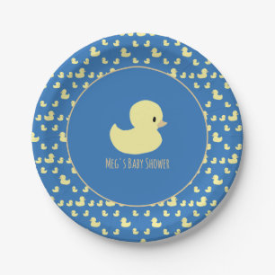 Cute Rubber Duck Modern Blue Baby Shower Paper Plates