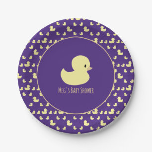 Cute Rubber Duck Modern Purple Baby Shower Paper Plates