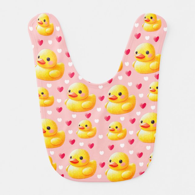 Cute Rubber Duck Pink Hearts Baby Girl  Baby Bib (Front)