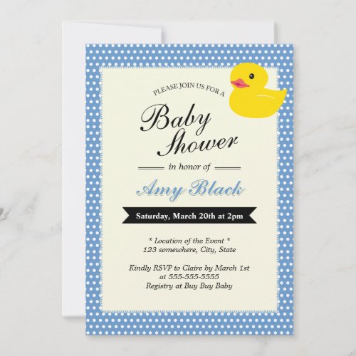 Cute Rubber Duck Polka Dots Baby Shower Invitation