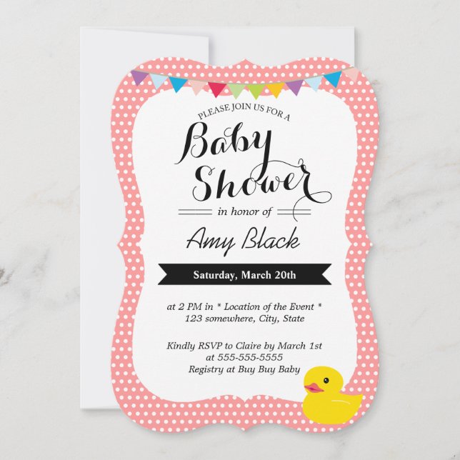 Cute Rubber Duck Polka Dots Baby Shower Invitation (Front)