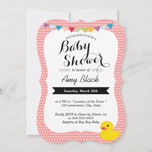 Cute Rubber Duck Polka Dots Baby Shower Invitation