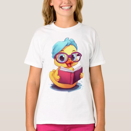 Cute rubber duck reading book design T_Shirt