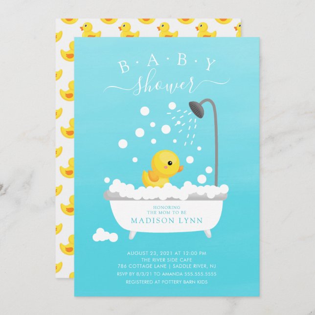 Cute Rubber Duck Shower Baby Invitation (Front/Back)