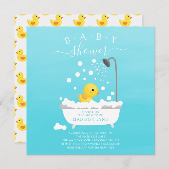 Cute Rubber Duck Shower Baby Invitation (Front/Back)
