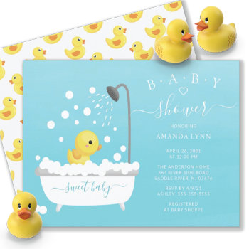 Cute Rubber Duck Shower Baby Invitation by invitationstop at Zazzle