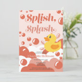 Cute rubber duck splish splash bubbles baby shower invitation (Standing Front)