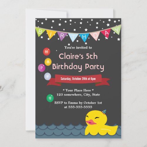 Cute Rubber Duck Starry Night Birthday Invitations