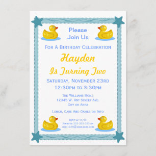 Cute Rubber Duck Stars Kids Birthday Party Invitation