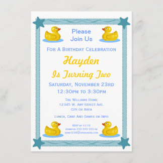 Cute Rubber Duck Stars Kids Birthday Party Invitation