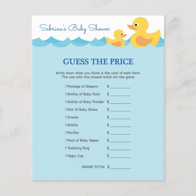 Cute Rubber Duck Theme Baby Shower Game