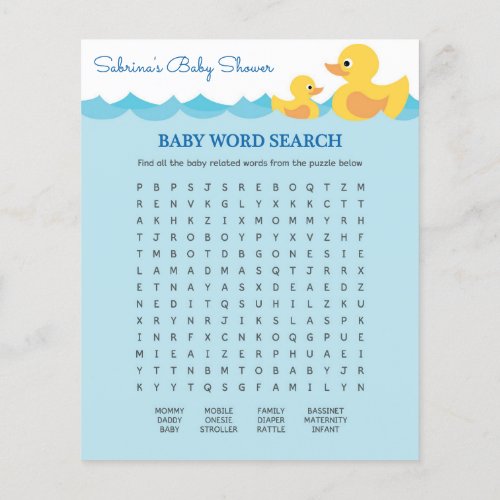 Cute Rubber Duck Theme Baby Shower Game Flyer