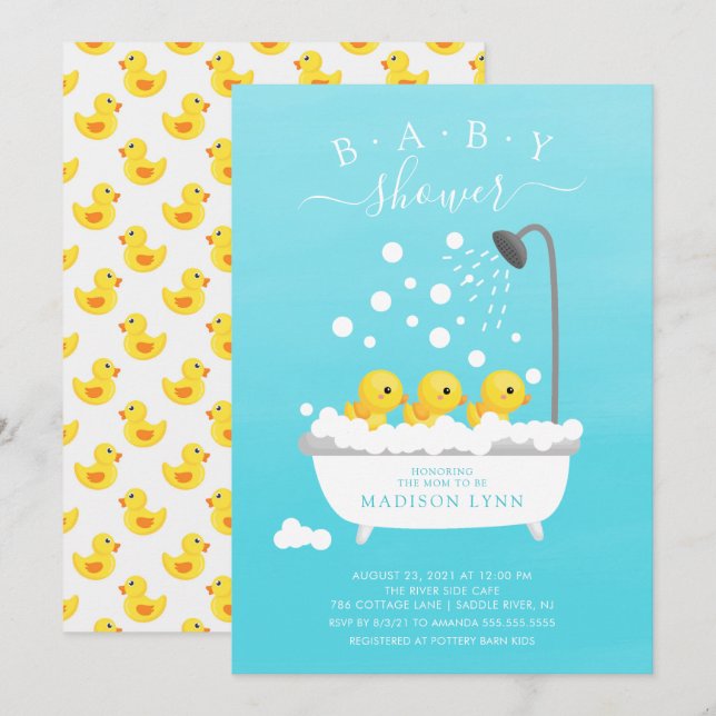 Cute Rubber Duck Triplets Baby Shower Invitation (Front/Back)