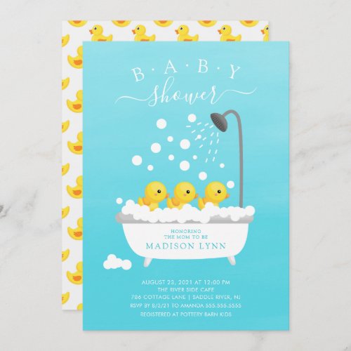 Cute Rubber Duck Triplets Baby Shower Invitation