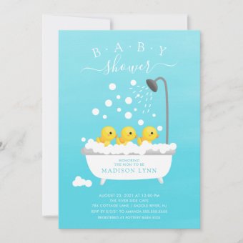 Cute Rubber Duck Triplets Baby Shower Invitation | Zazzle