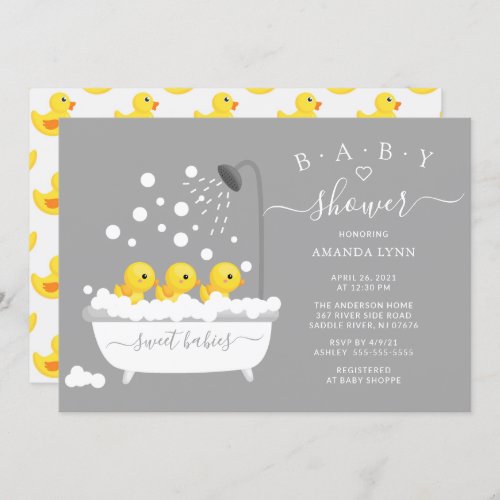 Cute Rubber Duck Triplets Baby Shower Invitation