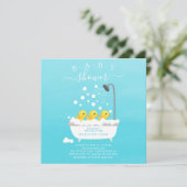 Cute Rubber Duck Triplets Baby Shower Invitation (Standing Front)