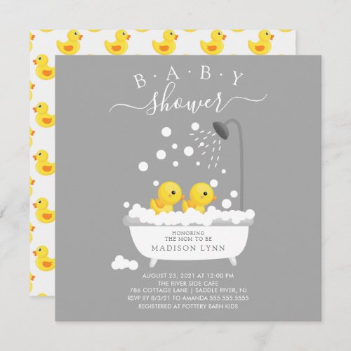 Cute Rubber Duck Twins Baby Shower Invitation
