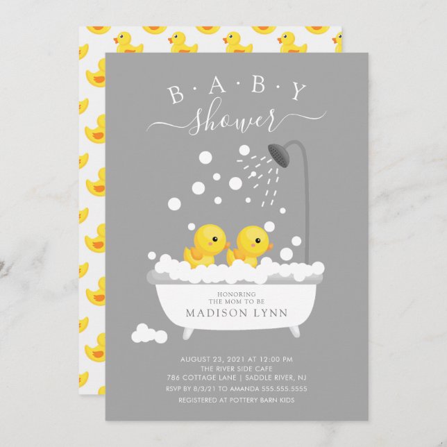 Cute Rubber Duck Twins Baby Shower Invitation (Front/Back)
