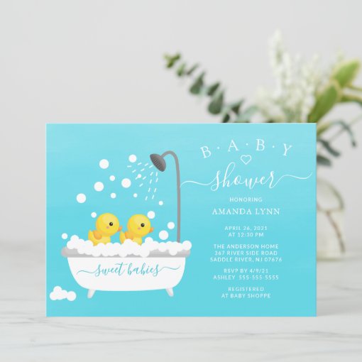 Cute Rubber Duck Twins Baby Shower Invitation | Zazzle