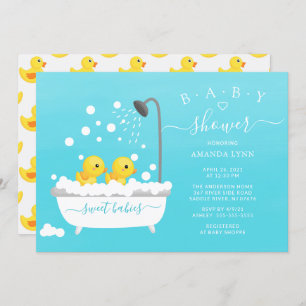 Cute Rubber Duck Twins Baby Shower Invitation